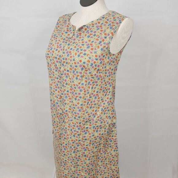 VTG 70's Sue Sherry Green Floral Retro House Coat Shift Dress Sz M - Picture 2 of 10